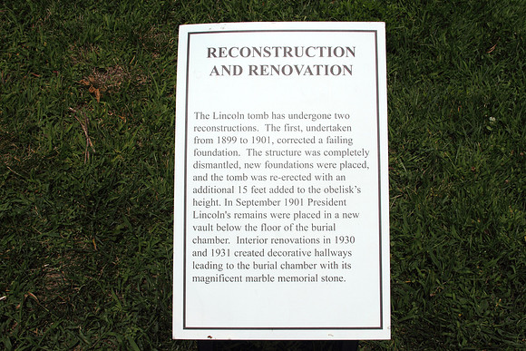 Lincoln's Tomb Springfield, Illinois, Renovation Plaque